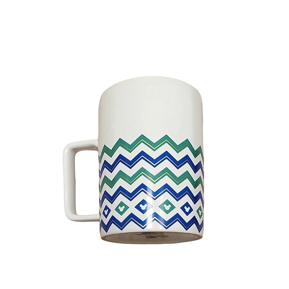Disney Parks Mug Hidden Mickey Mouse Blue Green White Chevron Stripe Coffee Cup